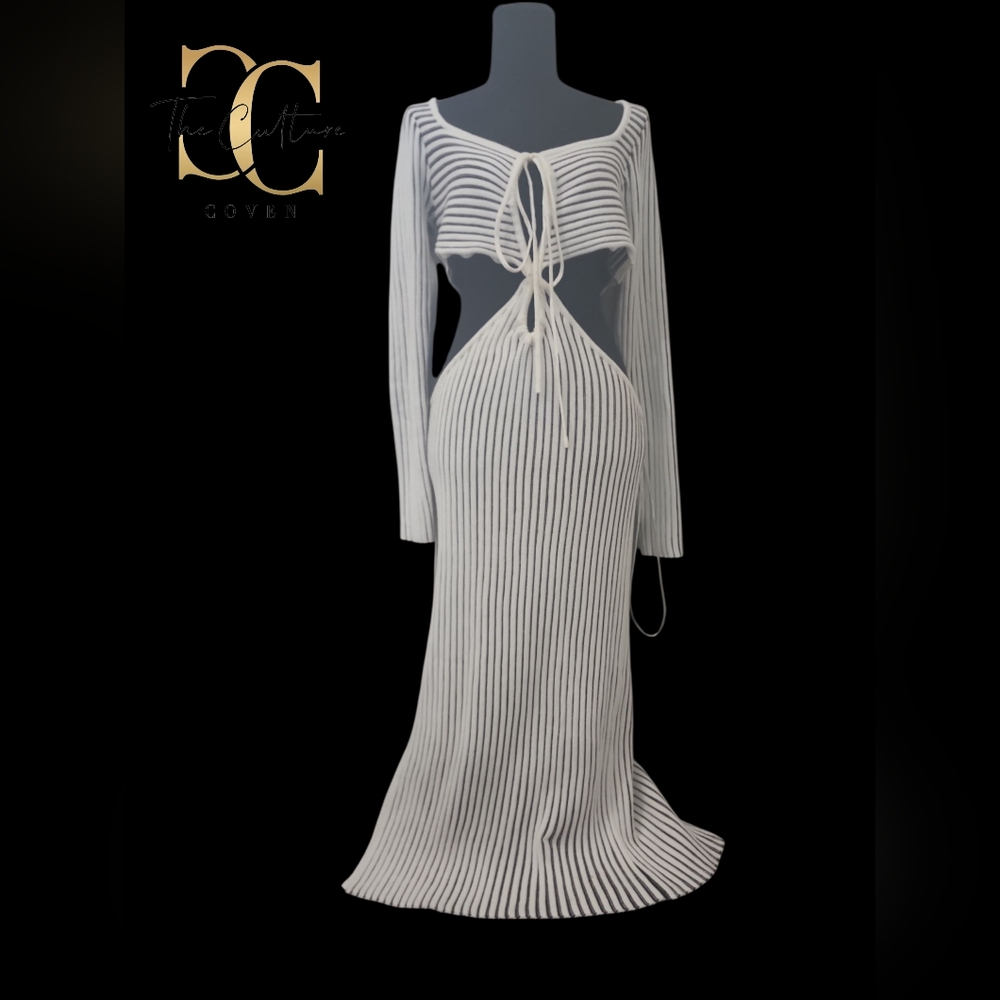 Fashion Nova White Striped Long Sleeve Dress